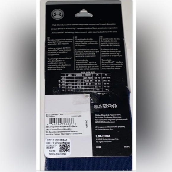 Under Armour UA Training Cushion Crew Socks 1 Pair Men’s 12-16 Blue Gray w/ Logo - Picture 2 of 11